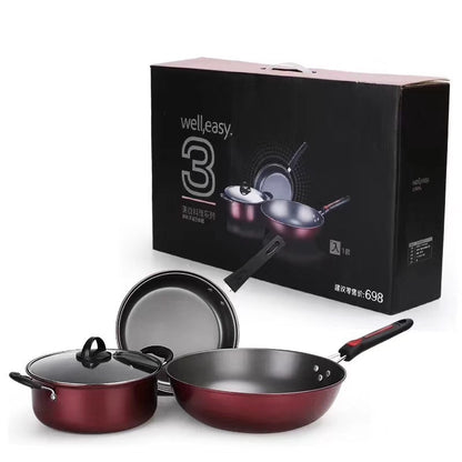 Factory Direct Sale Cookware Set Hao Li Three-Piece Cookware Non-Stick Pan Wok Soup Pot Frying Pan Gift Set Wholesale