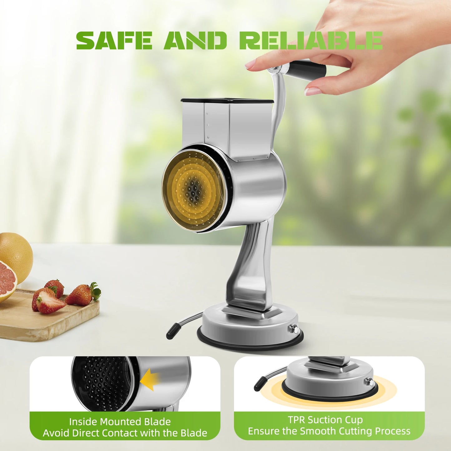 Rotary Grater With 5 Drums Stainless Steel Kitchen Vegetable Chopper Handheld Cheese Shredder