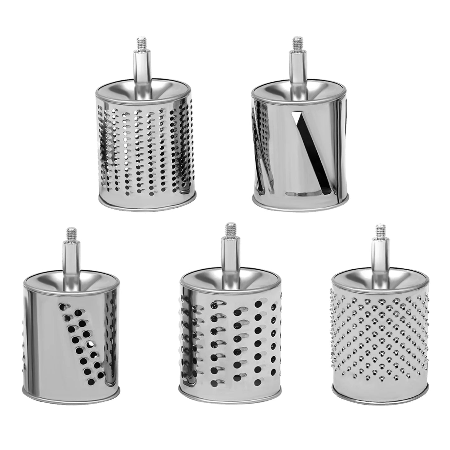 Rotary Grater With 5 Drums Stainless Steel Kitchen Vegetable Chopper Handheld Cheese Shredder