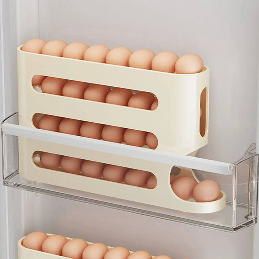 4 Layers Automatic Rolling Egg Holder Rack Fridge Egg Storage Box Container Kitchen Refrigerator Egg Dispenser Fridge Organizer