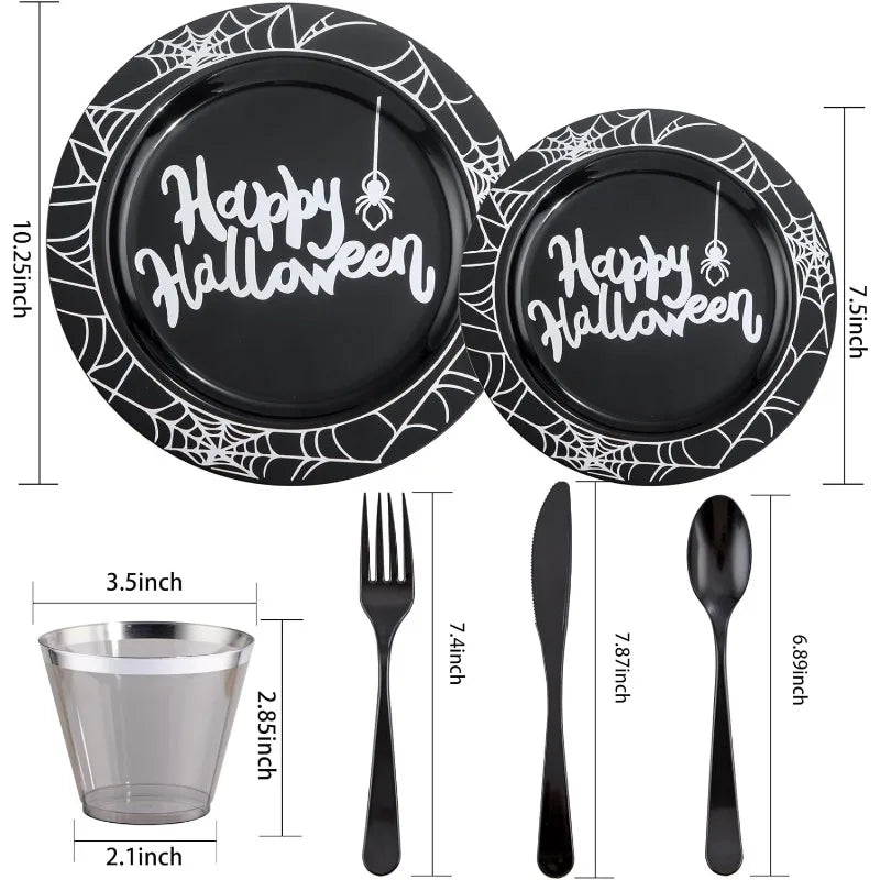 180pcs Black Plastic Plates,Black and Gold Plastic Dinnerware set,Included Gold Silverware,Disposable Plates,Disposable Cups for