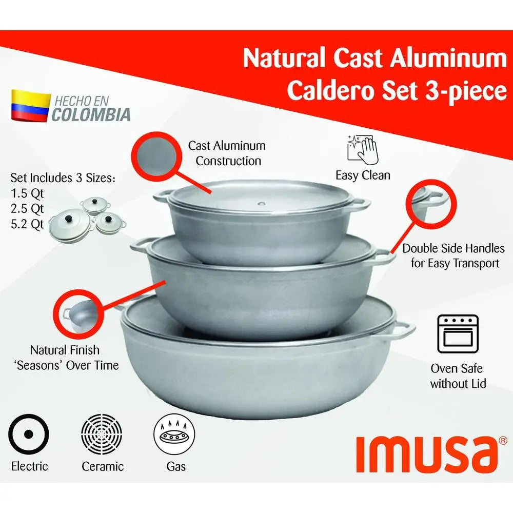 Aluminum Caldero Trio Set Traditional Cast Cooking Pots from Colombia