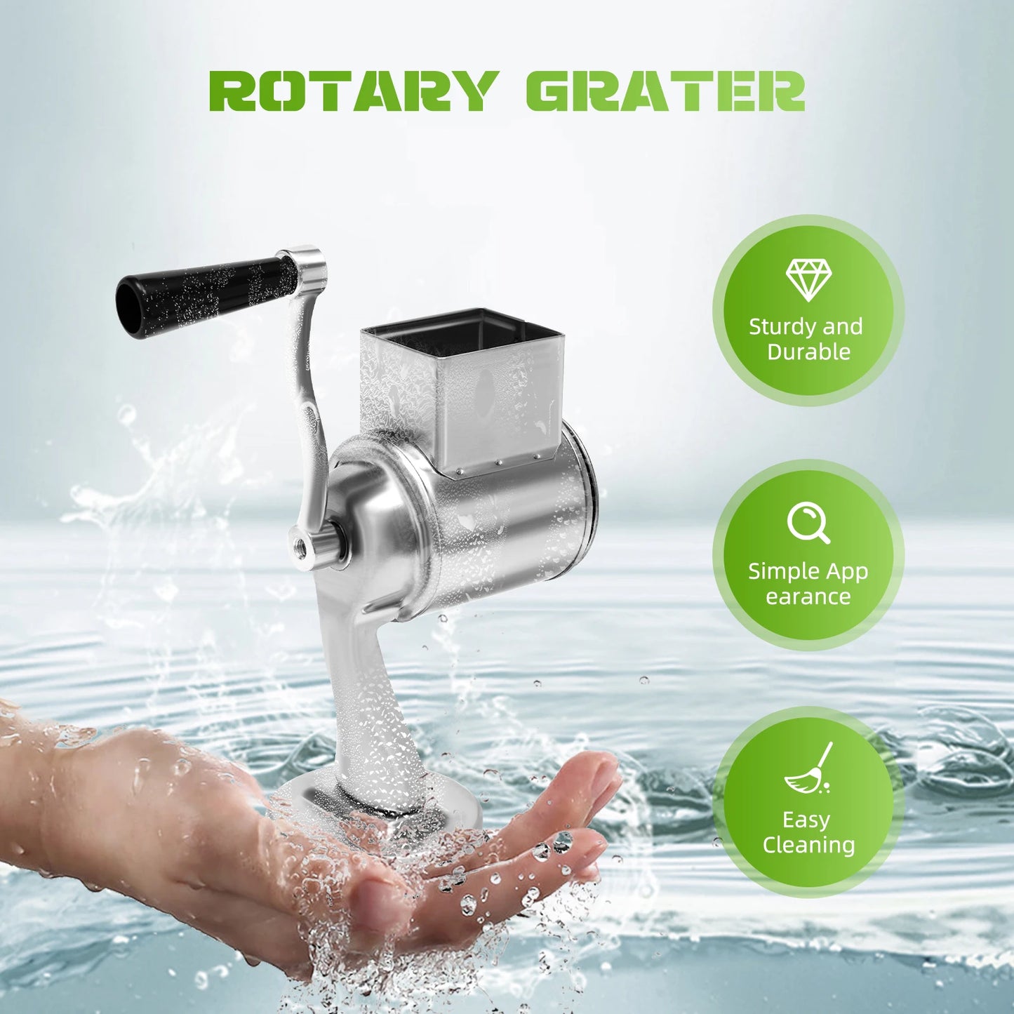 Rotary Grater With 5 Drums Stainless Steel Kitchen Vegetable Chopper Handheld Cheese Shredder