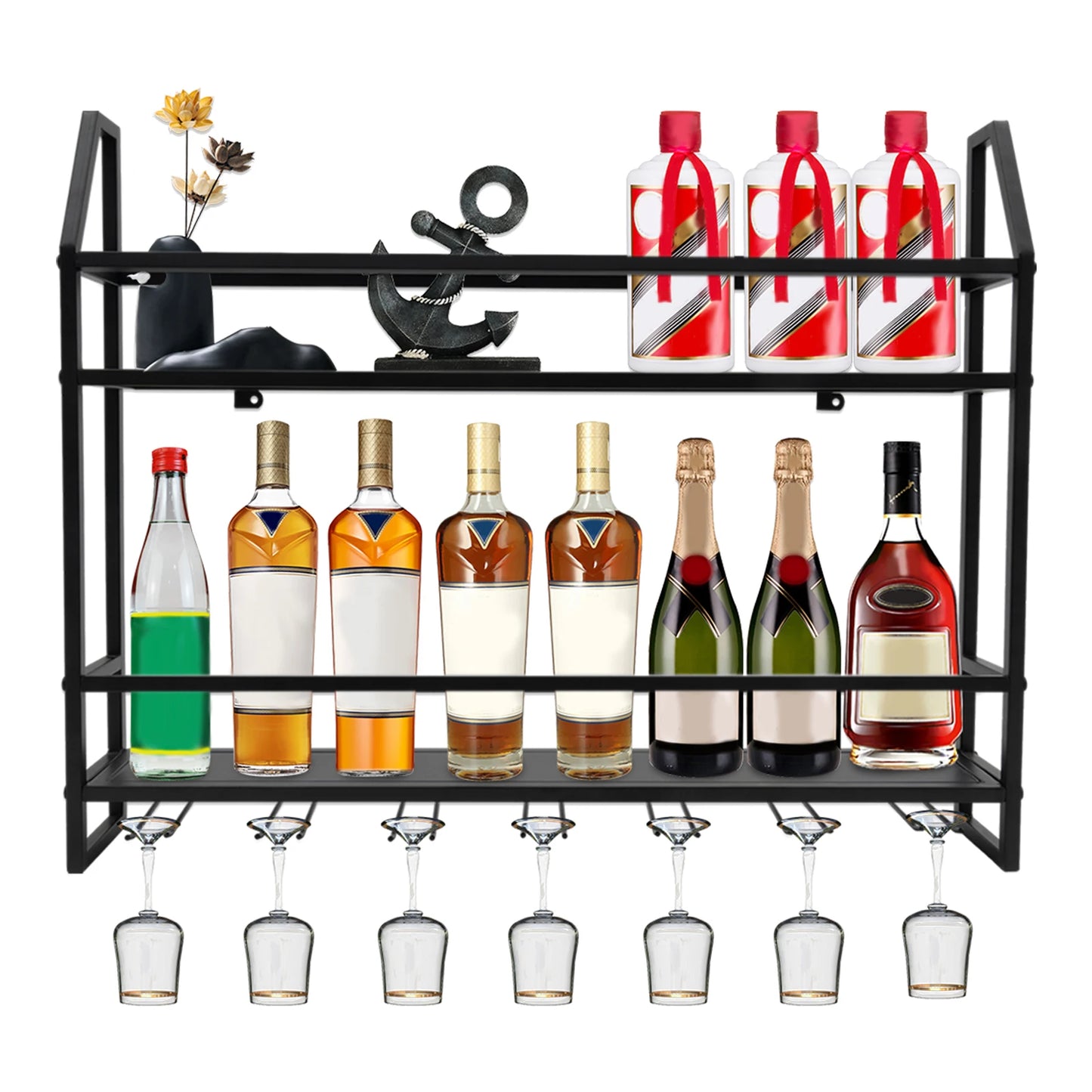 Wine Glass Racks Wall Mounted Wine Glass Holders Black Stainless Steel Holder Cup Stemware Stand  Home Kitchen Bar Sipplies