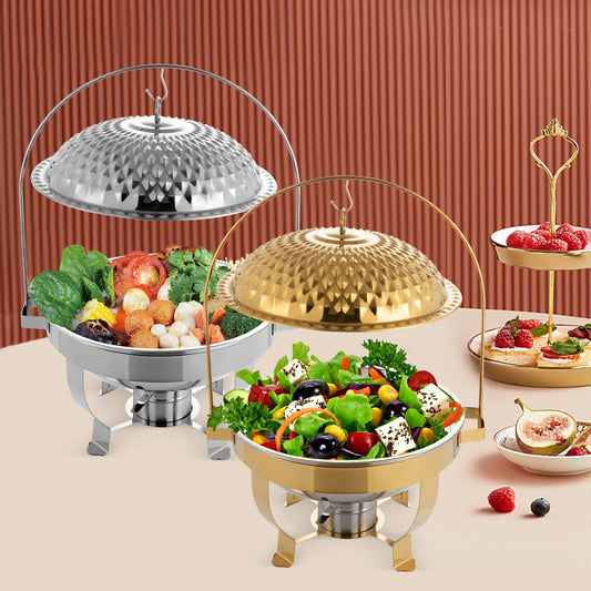 6L Stainless Diamond Hanging Lid Dining Stove Party Chafing Dish Buffet Set Gold/Silver