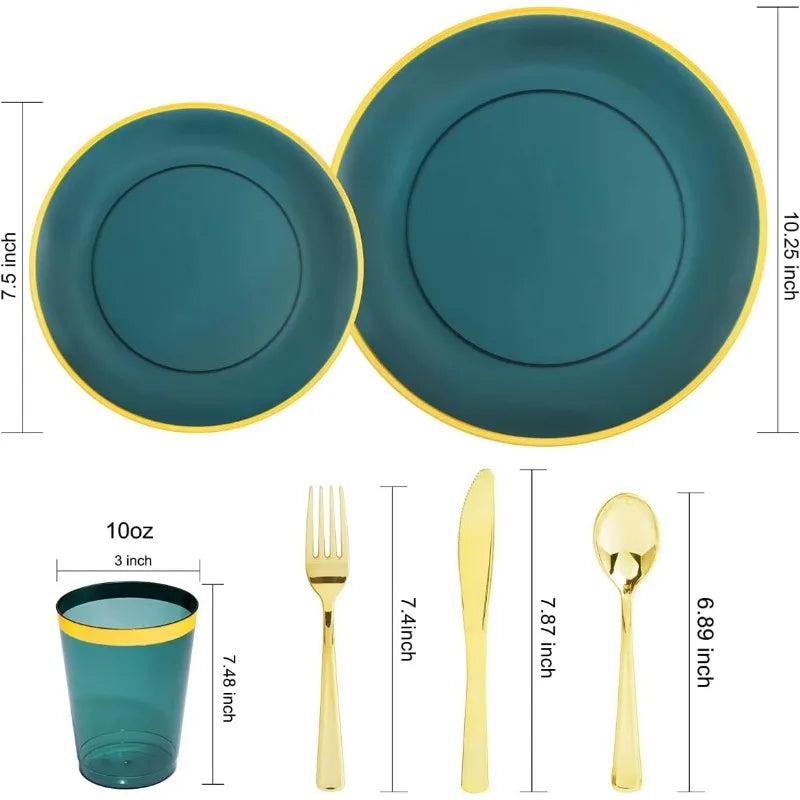 180pcs Black Plastic Plates,Black and Gold Plastic Dinnerware set,Included Gold Silverware,Disposable Plates,Disposable Cups for