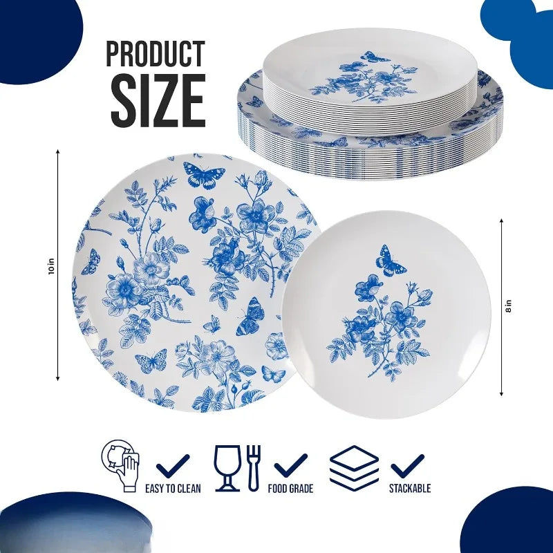 40 Piece Disposable Plates Set (20 Guests) I 20 Pcs Of 8 Inch Dessert Plates & 20 Pcs Of 10 Inch Disposable Plastic Wedding