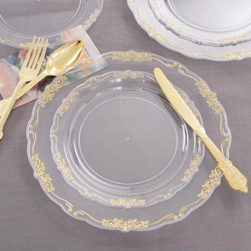 180pcs Black Plastic Plates,Black and Gold Plastic Dinnerware set,Included Gold Silverware,Disposable Plates,Disposable Cups for