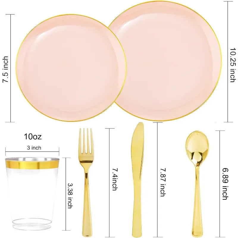 180pcs Black Plastic Plates,Black and Gold Plastic Dinnerware set,Included Gold Silverware,Disposable Plates,Disposable Cups for